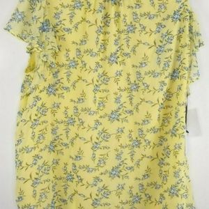 1 State Sheer Yellow & Blue Floral Lined Blouse New